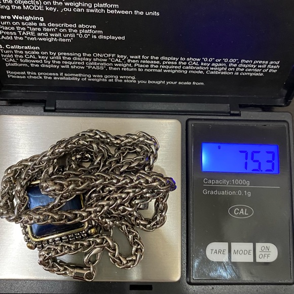 Unsigned Silver-tone Spiga Wheat Chain with Blue Stone Pendant  30” Necklace - Picture 7 of 14